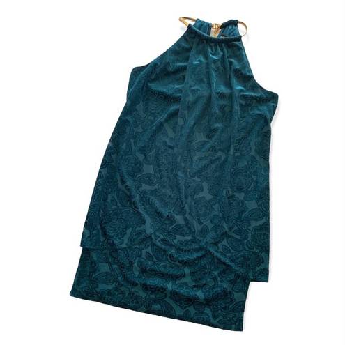 Kensie  | Velvet Print Sheath Teal Mini Dress