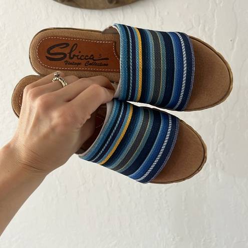 sbicca  Agave Blue Multi Color Stripe Woven Wedge Platform Sandal Size 5