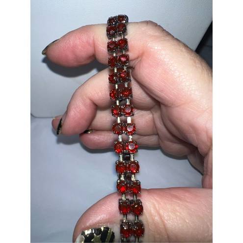 The Row Vintage Goth Double Blood Red Rhinestone Stretch Bracelet