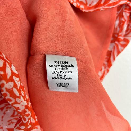 Coldwater Creek  Top Womens XS Button Up Blouse Orange Floral Lined Short Sleeve