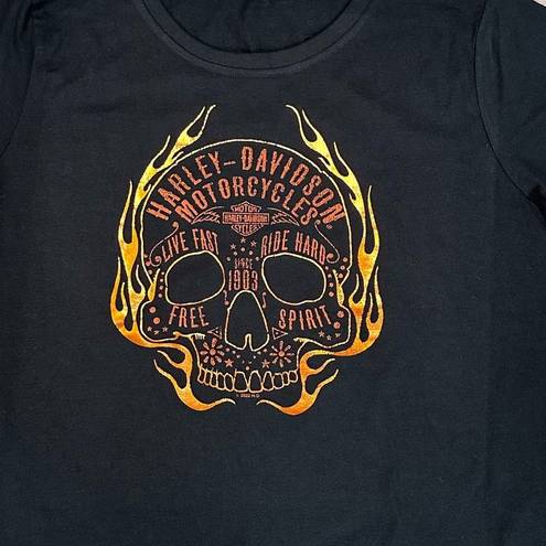 Harley Davidson  Black Graphic Scull Tee Shirt Size Large