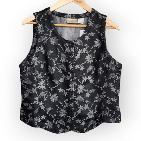 American Vintage Vintage Liz Claiborne Black Gray Floral Button Down Vest 12P