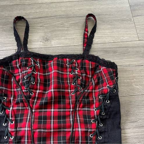 Tripp NYC  Womens Goth Black Red Plaid Bustier Corset Tank Top Size XL Stretch