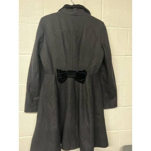 Betsey Johnson  Wool Peacoat Long Jacket Hearts Velvet Bow Black Size 8 S Medium