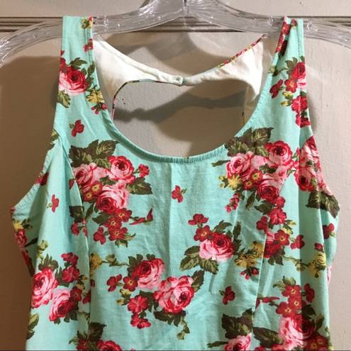 Kirra Teal Floral Peplum Tank Top Small