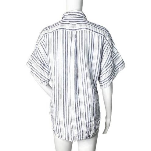 Polo  Ralph Lauren Shirt Womens Small Blue White Stripe Linen Blouse Popover Boxy