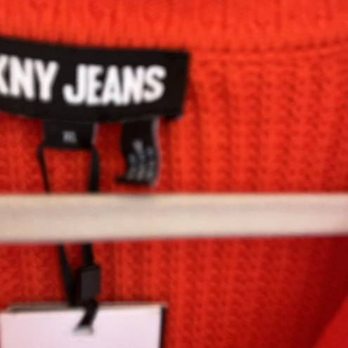 DKNY  Jeans Cable Sweater Knit V-Neck Long-Sleeve XLARGE Orange Tangerine