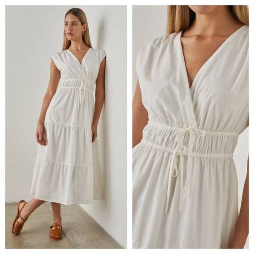 Rails  Lucia Tiered Midi Dress Cap Sleeves Cotton Poplin White Women's Small NEW