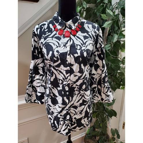 East 5th  Women's Black & White Cotton Collared Long Sleeve Button Down Shirt 2XL