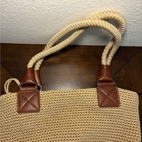 The Sak  Cambria Purse Bucket Style Bag Crochet Tweed Tan Brown Shoulder Bag Tote