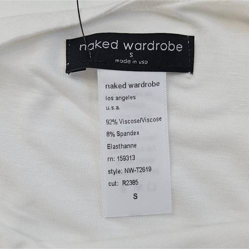 Naked Wardrobe  White Smooth Side Asymmetrical Crop Top NWT Sz Small