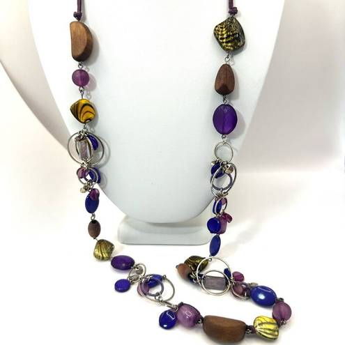 Coldwater Creek  purple and abalone beaded long necklace