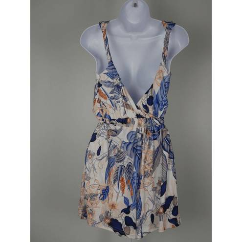 Twisted Women's V-neck & Back Blue floral  Strap Romper S