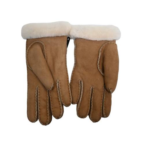 UGG  Womens M Perforated Genuine Shearling Suede Gloves in Chestnut NEW