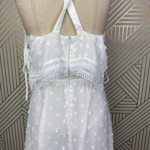 LIONESS  Cross Back Layered Folk Midaxi Dress in White Boho Size US Small