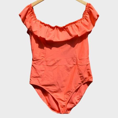 Bleu Rod Beattie  Women's Off-Shoulder One Piece Swimsuit in Living Coral Size 14