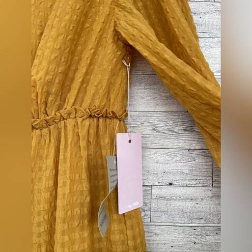 Rachel Parcell  Mustard Yellow Ruffled Tiered Long Sleeve Maxi Dress Textured