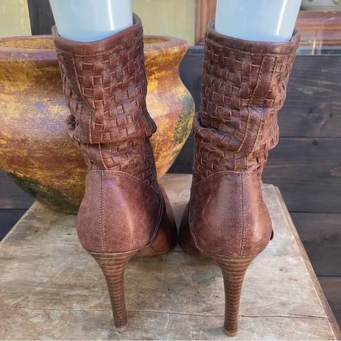 Rsvp  Heeled Boots brown woven leather western pointy buckles slouchy size 10