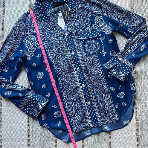 Polo  Ralph Lauren Blue Bandana-Print Twill Slouchy Button Down Shirt Women’s M