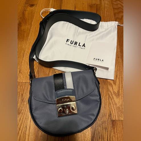 Furla mini metropolis blue nylon crossbody bag