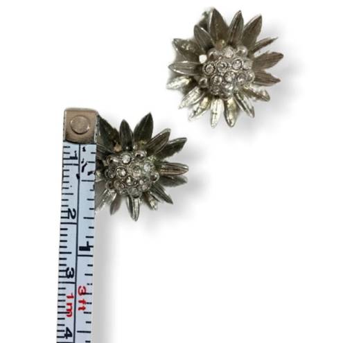 Daisy Silver tone & rhinestone floral earrings, sunflower aster  flower jewelry