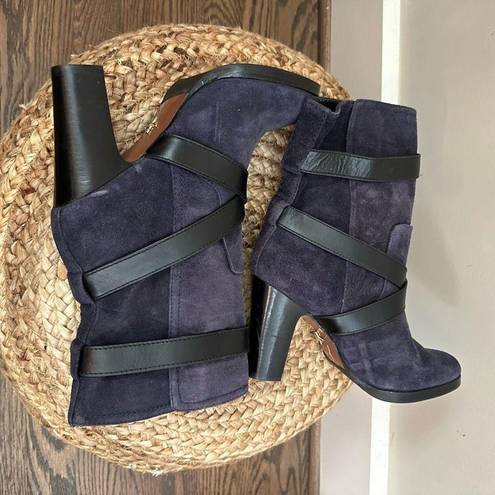 Pour La Victoire  Roslyn Buckle Wrap Blue Suede Boot Size 6.5