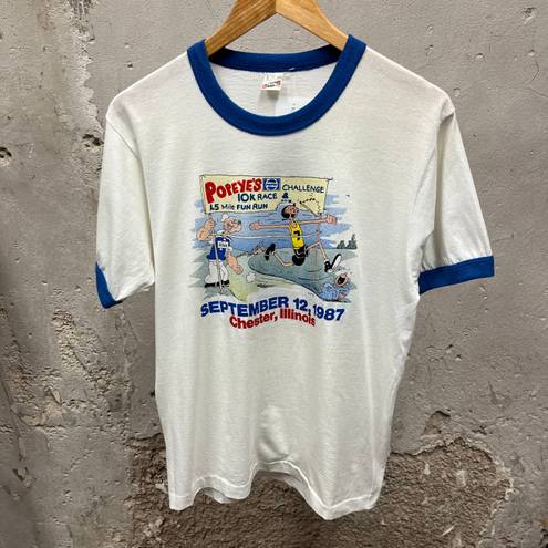 The Vintage Shop Vintage 1987 Popeyes Pepsi Bud Light 10K Fun Run Double Sided Ringer Tee Large L