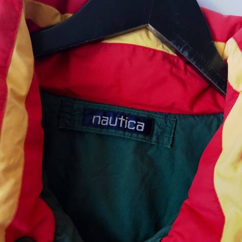 Nautica  Down Jacket Vintage 90s Multicolor Medium M Zip Puffer Hooded Reversible