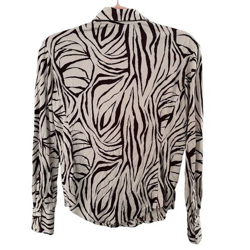 Equipment  Zebra Print Button Down Silk Shirt In Brown And Cream Medium