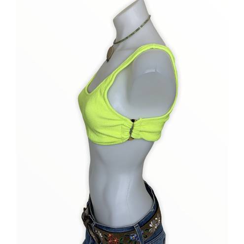 PilyQ  Swim Bralette Neon Yellow Bikini Top MEDIUM Ring Side Sporty Modest NEW