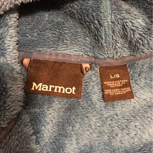 Marmot  Teddy Bear Fleece Plush Hooded Full Zip Jacket in Blue Size Large