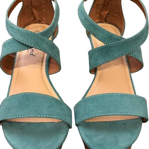 Twisted , Strappy Wedges, slip in and step out. Aqua Blue