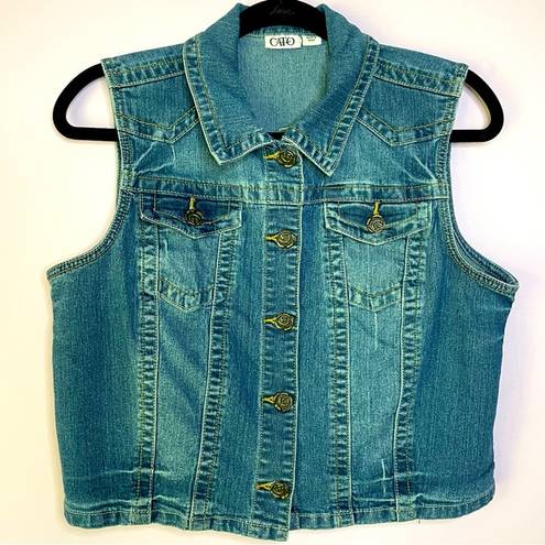 Cato Vintage  Denim Vest Medium Wash Sleeveless Cropped Button Front Collar XL