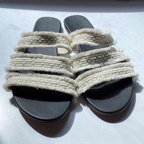 Rothy's  Triple Band Fringe Sandals Seashell Sea Shell Slides Neutral Slip On 10.5