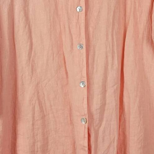 Bryn Walker  Womens Top Size M Peach Linen Button Up Asymmetric Oversized Tunic