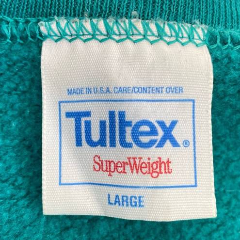 Tultex  Vintage Sweatshirt 90s Deep V Teal Green Large Retro Preppy