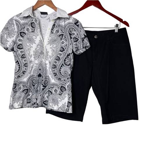 Polo Bogner black and white 2ps set  paisley tee and Bermuda shorts sz 8