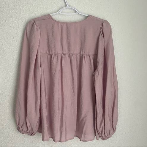 A New Day light pink / orchid tie long-sleeve blouse, size L