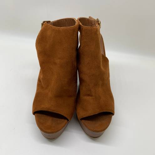 Charlotte Russe Hadlee Faux Suede Brown Wedge Peep Toe Shoe Size 9