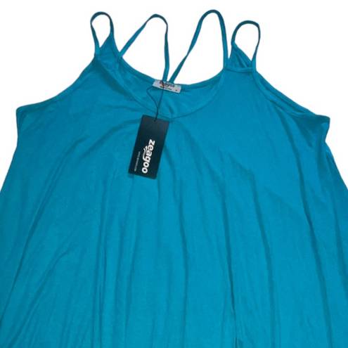 Zeagoo Double Spaghetti Strap Tunic Length Swing Style Cami, Size Medium, Blue