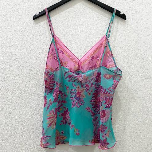 Natori JOSIE  B92612 Pink/Blue Floral Paisley Sheer Cami 2-pc Pajama Set Size L