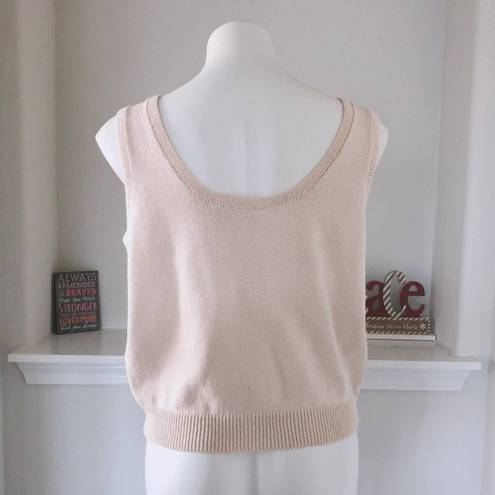 St. John Basics Knit Top Sleeveless Square Neck Sweater Cream white Size L