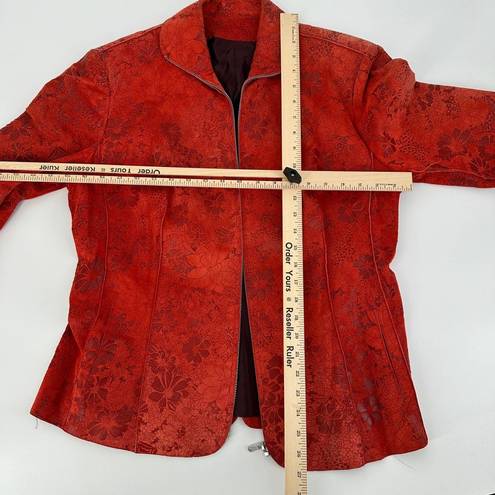 Vera Pelle Designer SAX  Suede Leather Floral Zip Jacket Long Sleeve Size 54 L