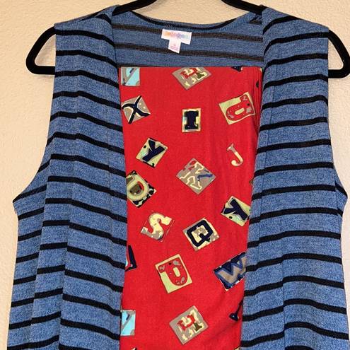 LuLaRoe  JOY Size S Long Duster Vest Cardigan Sweater Denim Blue Black Striped