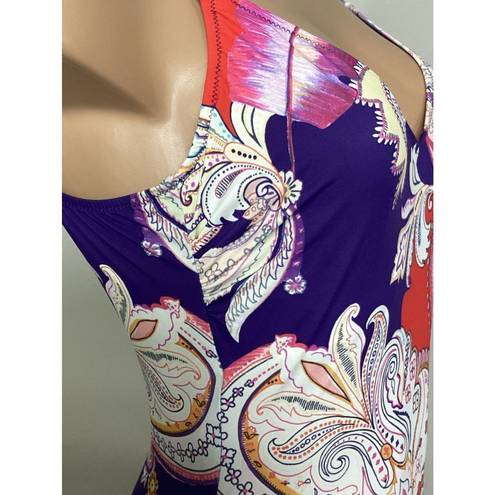 Gottex New.  Paisley V-neck contour swimsuit