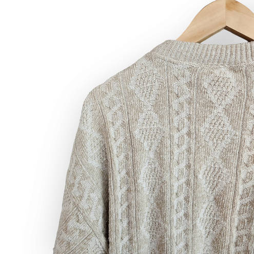 Krass&co Vintage Gas  Beige Cream Cable Knit Scoop Neck Sweater L