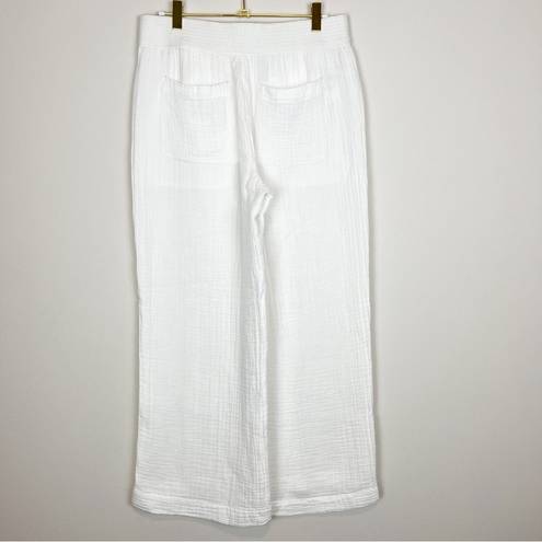 Lou & grey New LOFT  White Cotton Gauzy Wide Leg Pants Size Small