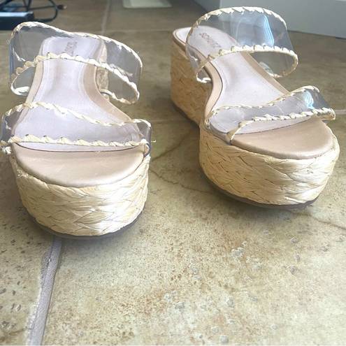 Schutz Schultz Royce Vinyl Raffia Wrapped Platform Espadrille Mule Sandals Size 9.5