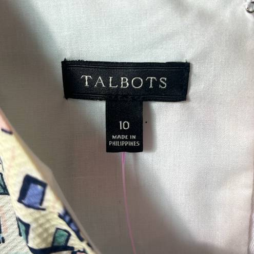 Talbots City Print Scenic Village Shift Dress Lined Light Blue Cotton sz 10