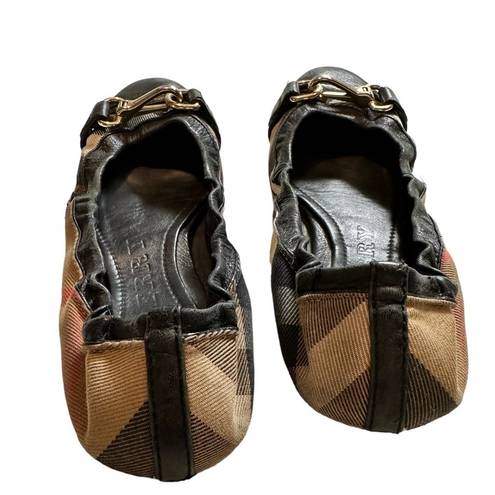 Burberry  Black House Check Canvas And Leather Shipley Ballet Flats